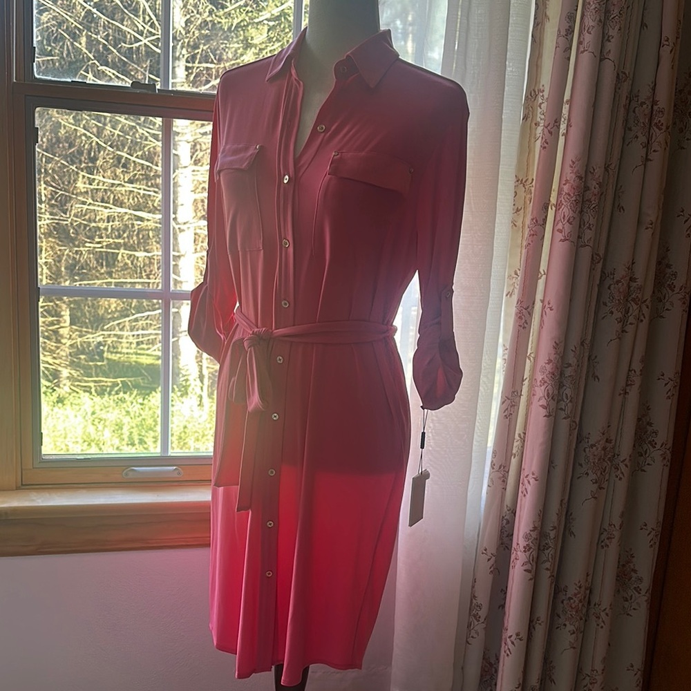 Calvin Klein- NWT- Pink Button-Up Shirt Dress